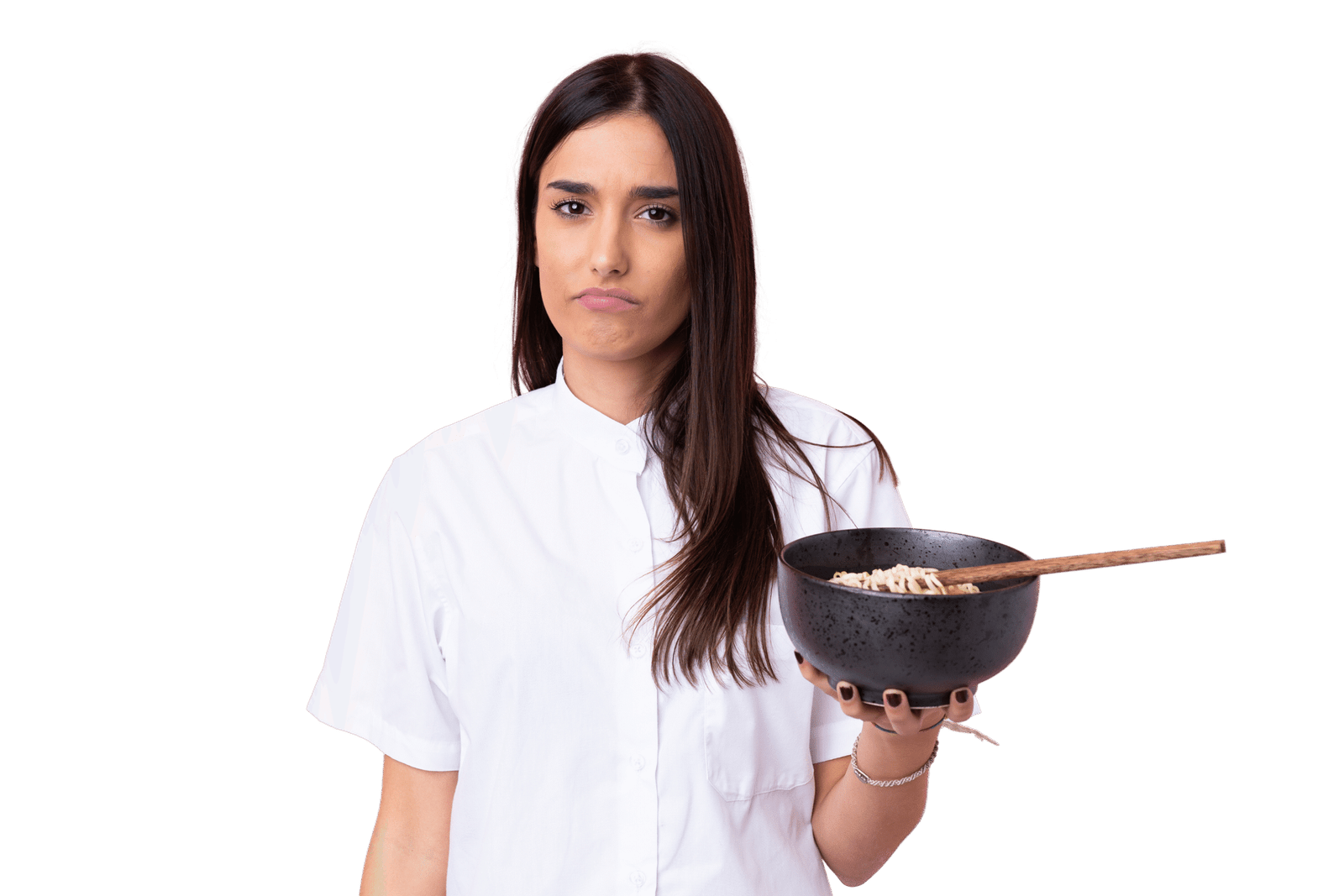 women in white dress holding a bowl